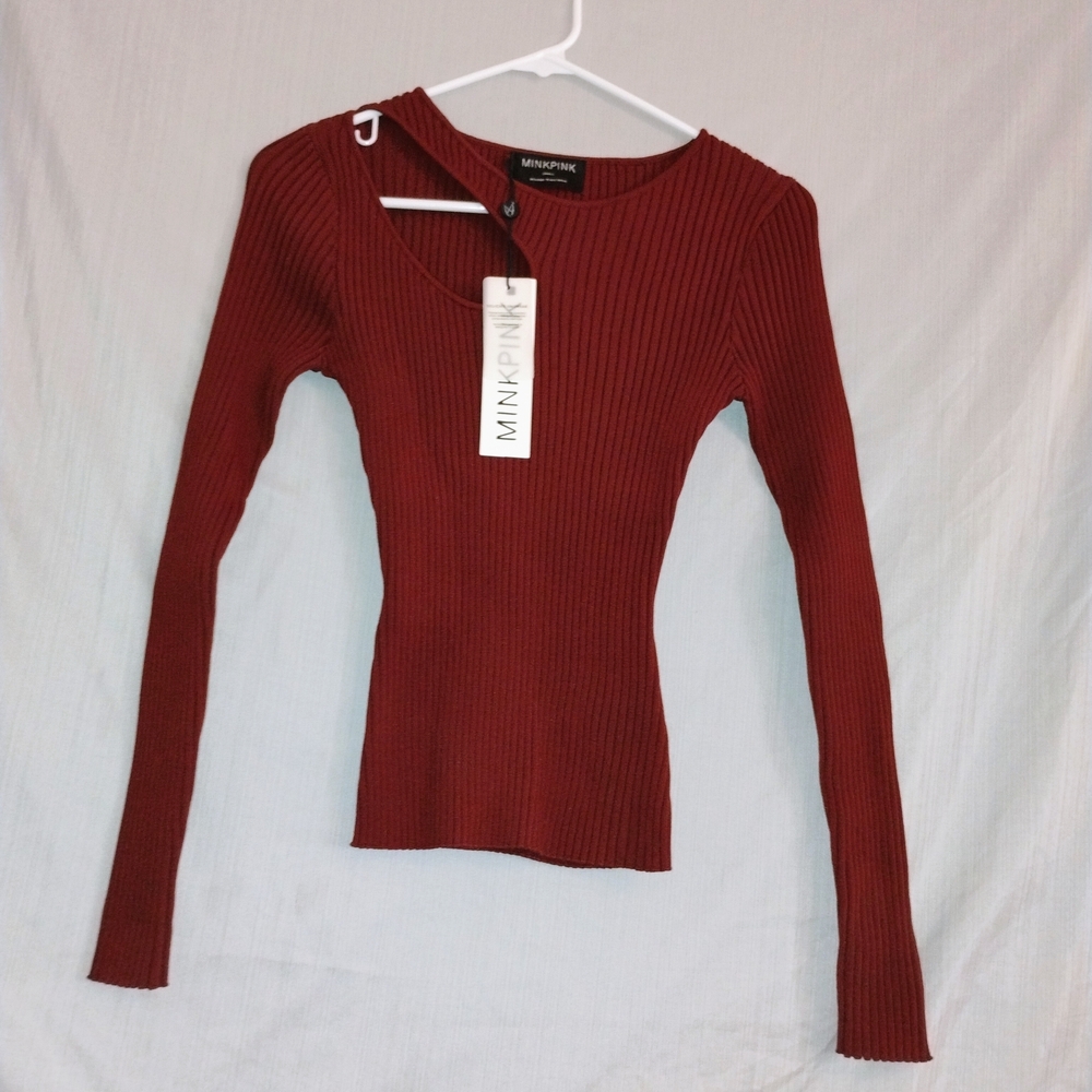 MINKPINK Women's Red Ribbed Top